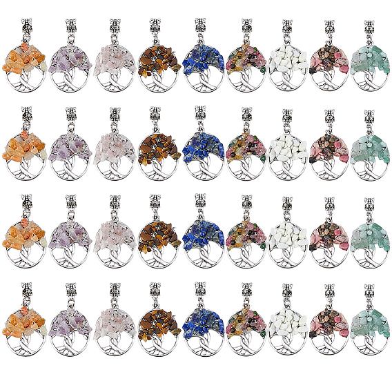 36 шт. 9 цвета тибетский стиль сплав и драгоценные камни европейский подвески шармы, овал с дерева жизни