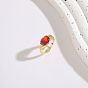 Minimalist Red Agate Ring with 14K Gold Plating and Zirconia Stones