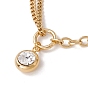 Flat Round Crystal Rhinestone Pendant Necklace for Women, 304 Stainless Steel Chain Necklace