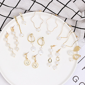 Asymmetric Geometric Pearl Earrings for Women, Minimalist and Elegant Jewelry
