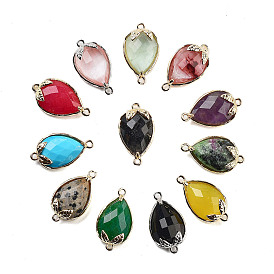 Gemstone Faceted Teardrop Connector Charms, Brass Strawberry Links