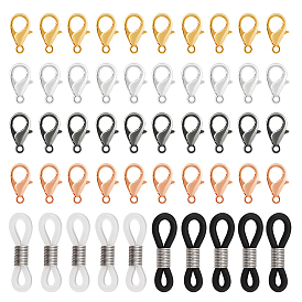Zinc Alloy Lobster Claw Clasps, with Glasses Rubber Loop Ends, Jewelry Making Findings