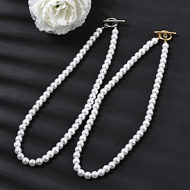 8Мм белые круглые пластиковые жемчужные бусы на цепочке для женщин, с 304 застежками из нержавеющей стали