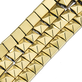 Electroplate Non-magnetic Synthetic Hematite Multi-Strand Links, 2 Hole, for Tile Elastic Bracelets Making, Pyramid