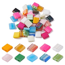 2-Hole Glass Seed Beads, Mixed Style, Rectangle