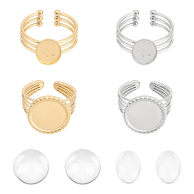 Набор для самостоятельного изготовления пустого купольного кольца, включая 304 открытая манжета из нержавеющей стали с кабошоном для пальцев, Кабошоны из стекла