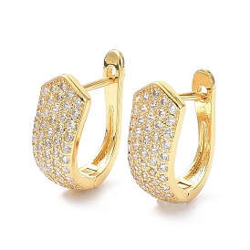 Brass Micro Pave Cubic Zirconia Hoop Earrings, Long-Lasting Plated, Oval, Cadmium Free & Lead Free