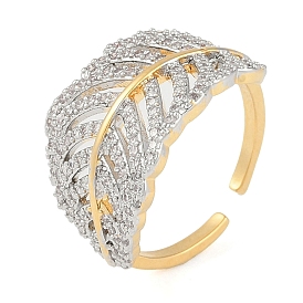 Leaf Brass Micro Pave Clear Cubic Zirconia Open Cuff Ring for Women