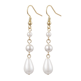 Teardrop Shell Pearl & Brass Dangle Earrings for Women, Real 18K Gold Plated