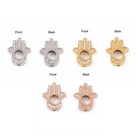 Long-Lasting Plated Brass Micro Pave Grade AAA Cubic Zirconia Bead Frame, Hamsa Hand/Hand of Fatima/Hand of Miriam, Cadmium Free & Nickel Free & Lead Free