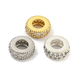 Rack Plating Brass Cubic Zirconia European Beads, Large Hole Beads, Long-Lasting Plated, Lead Free & Cadmium Free, Rondelle