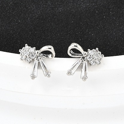 Серьги-гвоздики из латунного микро-паве, бантом