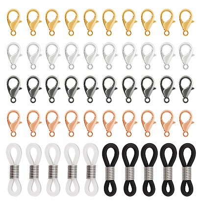 Zinc Alloy Lobster Claw Clasps, with Glasses Rubber Loop Ends, Jewelry Making Findings