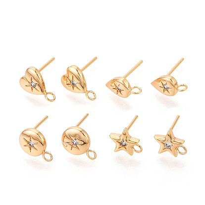 Латунные микро-паве прозрачные серьги-гвоздики из циркония, долговечный, без никеля , реальный 18 k позолоченный