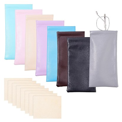 Nbeads 8Pcs PU Imitation Leather Glasses Case, for Eyeglass, Sun Glasses Protector, Multifunctional Storage Bag, with 8Pcs Suede Polishing Cloth