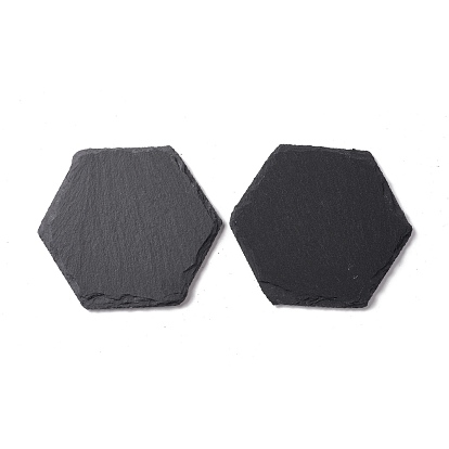 Alfombrilla de piedra negra natural, posavasos de borde áspero, con almohadilla de esponja, hexágono