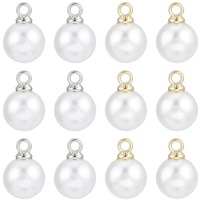 100шт. 2 цвета, подвески из АБС-пластика с перламутровым эффектом, круглые, с петлей из сплава