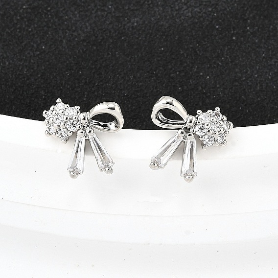 Серьги-гвоздики из латунного микро-паве, бантом