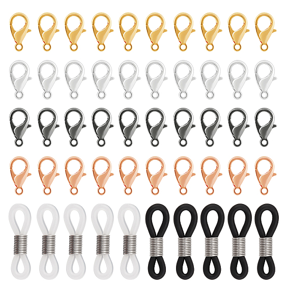 Zinc Alloy Lobster Claw Clasps, with Glasses Rubber Loop Ends, Jewelry Making Findings