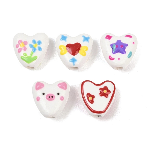 Фарфоровые бусины ручной работы, сердце, яркие глазированный фарфор