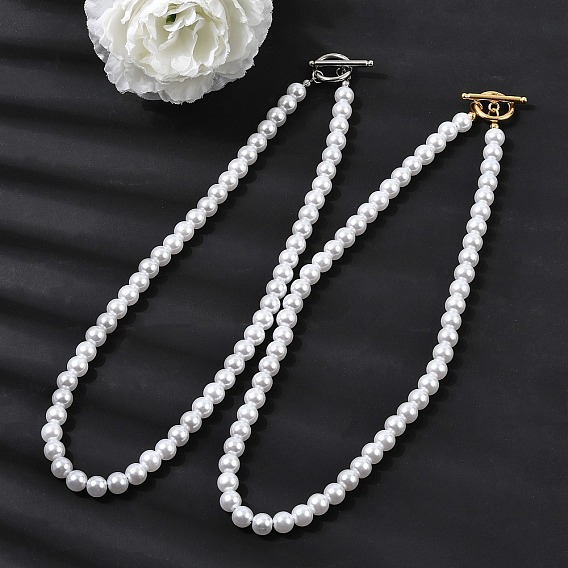 8Мм белые круглые пластиковые жемчужные бусы на цепочке для женщин, с 304 застежками из нержавеющей стали