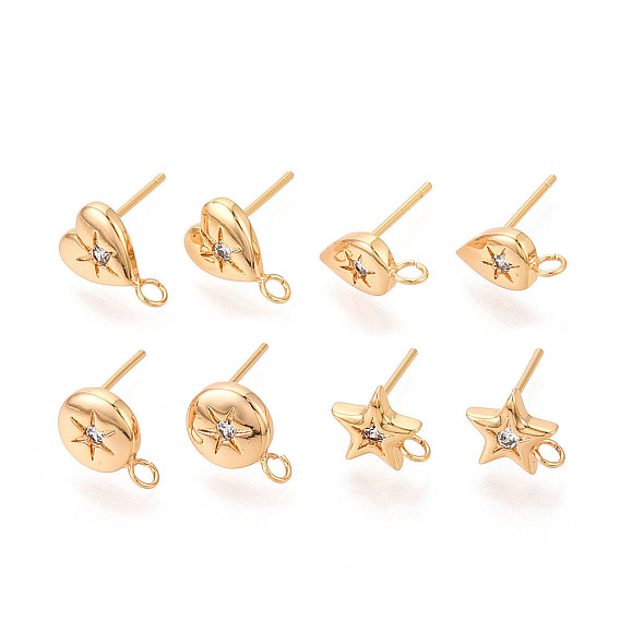 Латунные микро-паве прозрачные серьги-гвоздики из циркония, долговечный, без никеля , реальный 18 k позолоченный