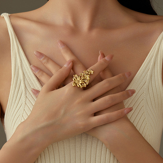 304 открытые манжеты из нержавеющей стали для женщин, цветок