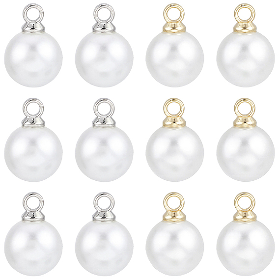 100шт. 2 цвета, подвески из АБС-пластика с перламутровым эффектом, круглые, с петлей из сплава