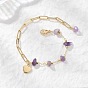 Браслеты из цепочек с бусинами из натуральных драгоценных камней и латунными скрепками, латунь сердца шарм браслеты для женщин
