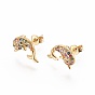 Brass Micro Pave Cubic Zirconia Stud Crawler Earrings, Climber Earrings, Dolphin, Golden