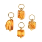 Natural Amber Pendants, Square Charms with 304 Stainless Steel Open Jump Rings