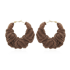 Chic Handmade Knitted Circle Earrings for Women - Fashionable and High-End Autumn/Winter Accessories