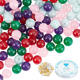DIY Jewelry Making Kit, Including Natural Dyed Malaysia Jade Beads, Iron Rhinestone Spacer Beads, Elastic Crystal Thread