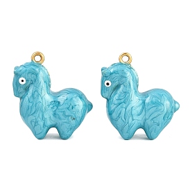 304 Colgantes de acero inoxidable con esmalte azul cielo intenso, encantos del caballo, revestimiento de iones (ip)