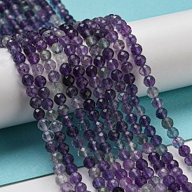 Natural Fluorite Beads Strands, Round, Faceted, Grade AA