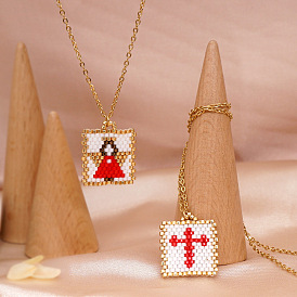 Wind cross stainless steel clavicle chain Miyuki rice beads handmade beaded angel necklace female