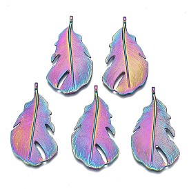 Rainbow Color Alloy Pendants, Cadmium Free & Nickel Free & Lead Free, Leaf
