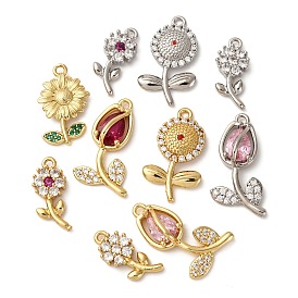 Латунные микро проложить кубического циркония подвески, стойки покрытие, цветок, долговечный, без кадмия и без свинца