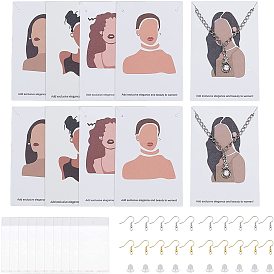 Tarjetas de la exhibición de la joyería de cartón, para colgar pendientes y collares, con bolsas de celofán opp, Ganchos del pendiente de hierro