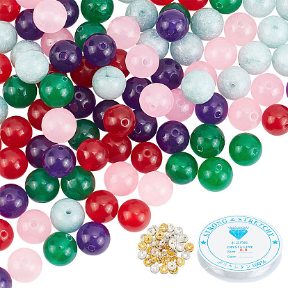 DIY Jewelry Making Kit, Including Natural Dyed Malaysia Jade Beads, Iron Rhinestone Spacer Beads, Elastic Crystal Thread