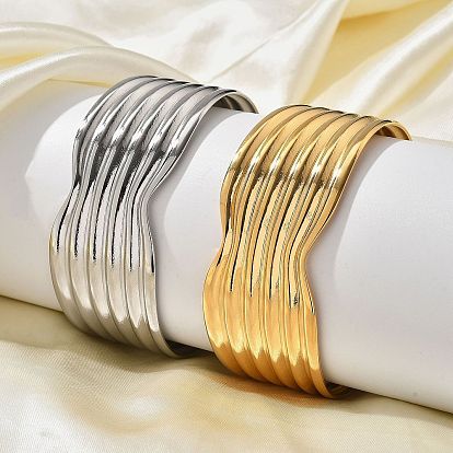 304 из нержавеющей стали манжеты браслеты, многорядные браслеты для женщин, волна