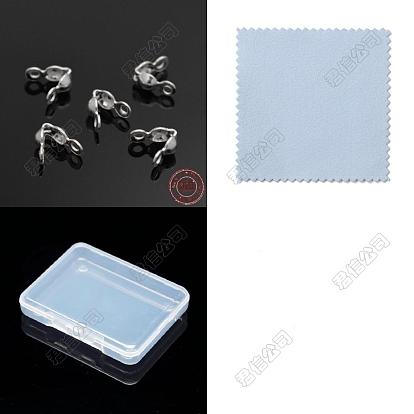 20 piezas 925 puntas de cuentas de plata esterlina, 1 hoja de tela de gamuza de doble cara paño de pulido de plata