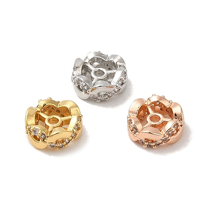 Rack Plating Brass Cubic Zirconia Beads, Long-Lasting Plated, Lead Free & Cadmium Free, Flower