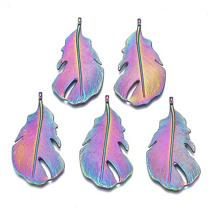 Rainbow Color Alloy Pendants, Cadmium Free & Nickel Free & Lead Free, Leaf