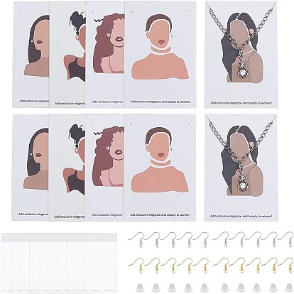 Tarjetas de la exhibición de la joyería de cartón, para colgar pendientes y collares, con bolsas de celofán opp, Ganchos del pendiente de hierro