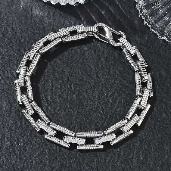 304 Stainless Steel Textured Rectangle Link Chain Bracelets, Tarnish Free