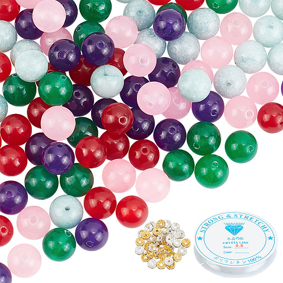 Diy schmuck machen Kit, einschließlich natürlich gefärbter Malaysia-Jade-Perlen, Eisen Strass Spacer Perlen, Elastische Kordel Kristallschnur Kristall Faden