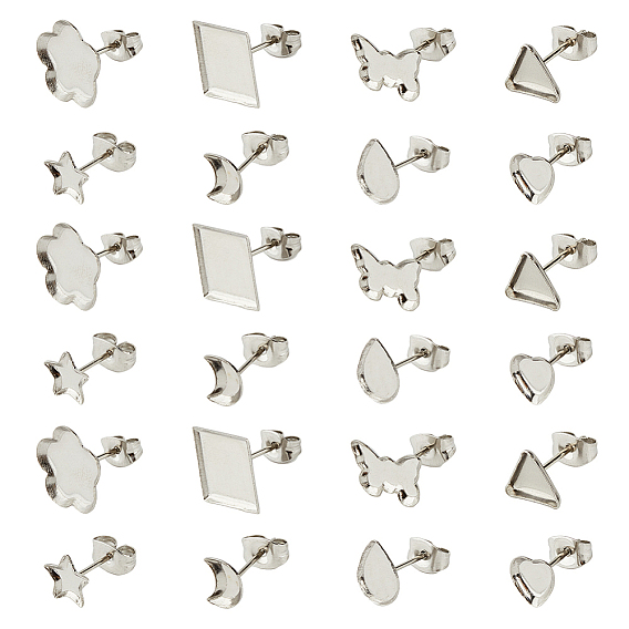 160 шт. 8 стиль 304 серьги-гвоздики из нержавеющей стали, с ушными гайками 160 шт., сердце и звезда и бабочка и луна и цветок