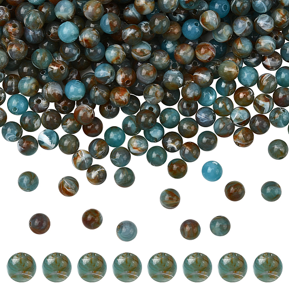 300шт. смоляные бусины с имитацией драгоценных камней, круглые, шифер серый