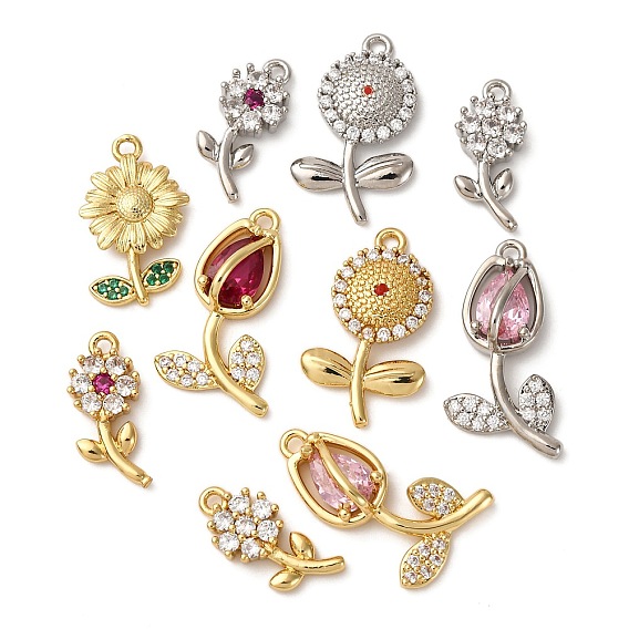 Латунные микро проложить кубического циркония подвески, стойки покрытие, цветок, долговечный, без кадмия и без свинца